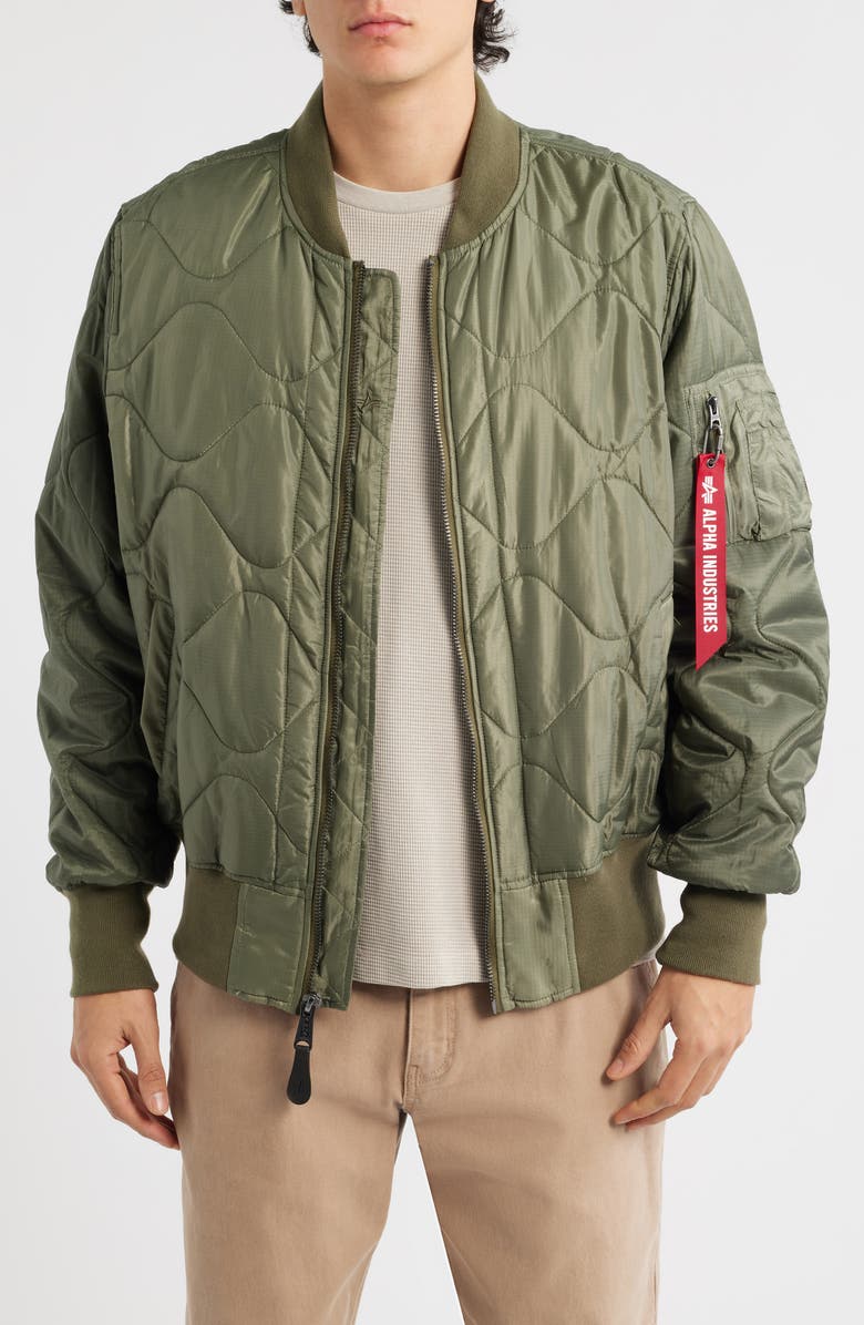 Alpha Industries L-2B Relaxed Water Resistant Quilted Bomber Jacket, Main, color, Green