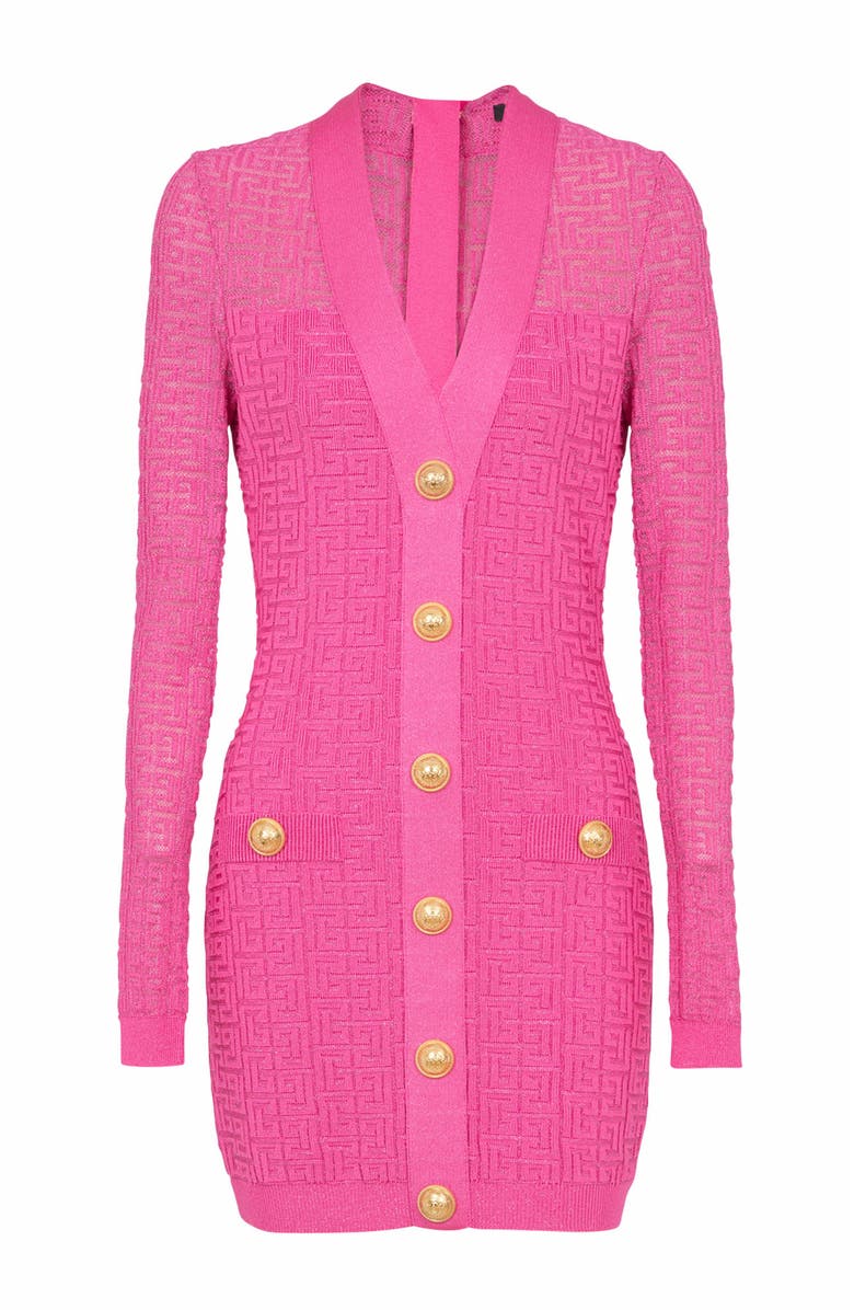 Balmain Monogrammed Knit Dress, Alternate, color, Pink