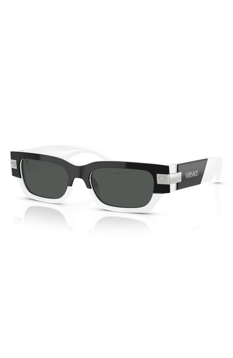 Versace 53mm Rectangular Sunglasses, Alternate, color, Dark Grey