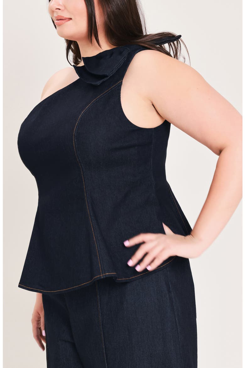 One Shoulder Bow Cotton Blend Top, Alternate, color, DARK DENIM