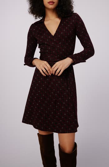 Dvf Sofia Long Sleeve Faux Wrap Minidress In Neutral