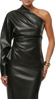 JLUXLABEL Demi One-Shoulder Faux Leather Top