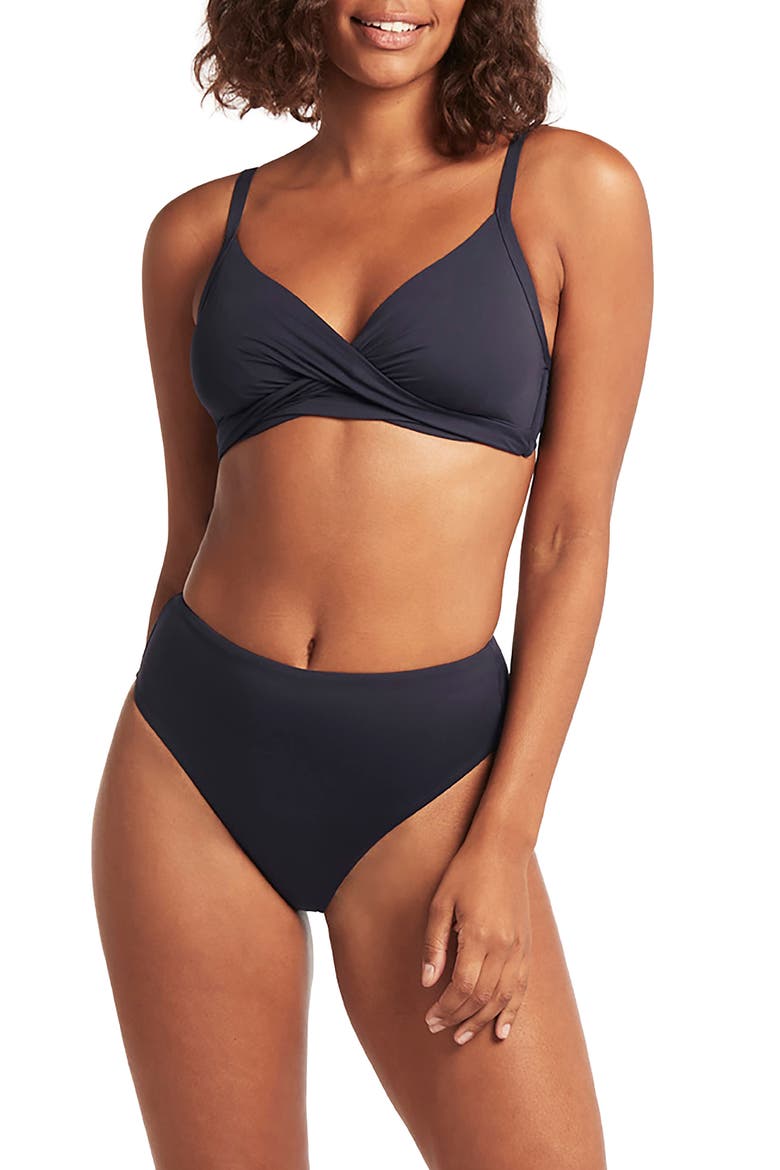 Retro High Waist Bikini Bottoms, Alternate, color, NIGHT SKY