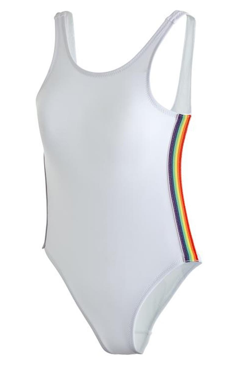 Stella Cove White Tank Rainbow Stripe Swimsuit, Main, color, 