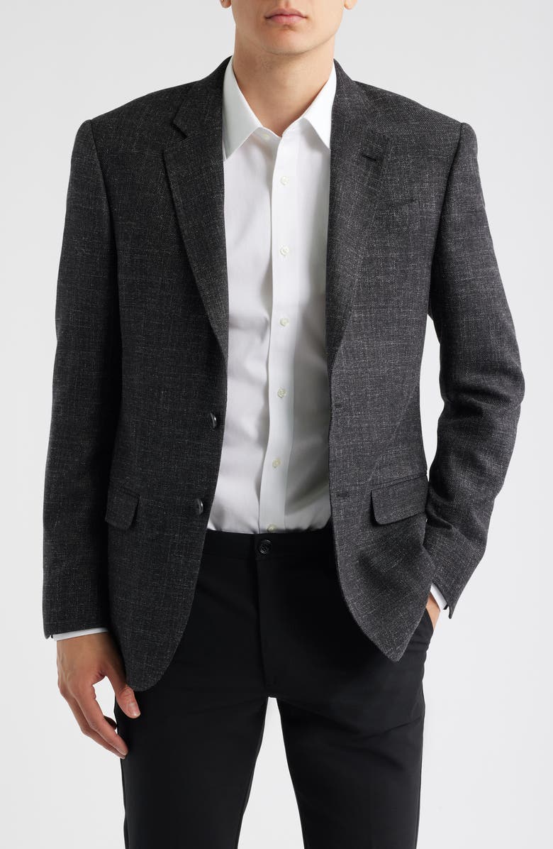 Emporio Armani Slub Wool Blend Sport Coat, Main, color, Black