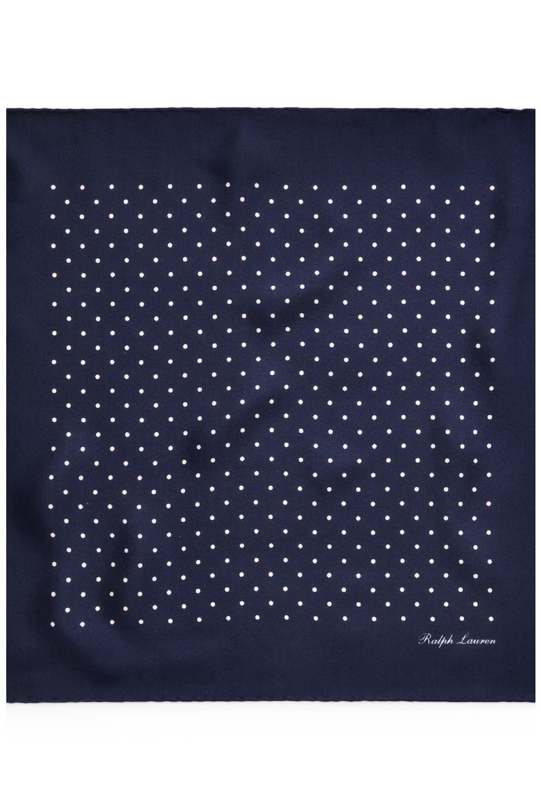 Polka-Dot Silk Foulard Pocket Square, Alternate, color, NAVY