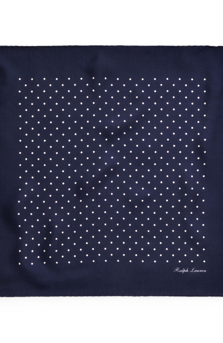 Ralph Lauren Purple Label Dot Print Silk Foulard Pocket Square, Alternate, color, Navy