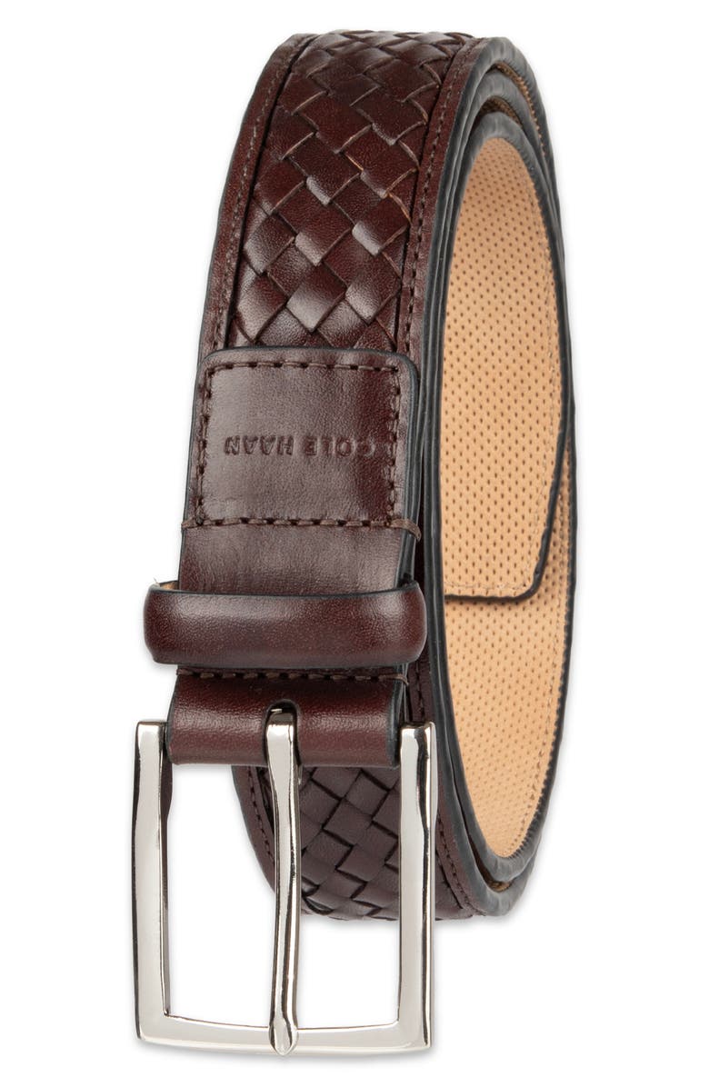 Cole Haan Woven Leather Belt, Alternate, color, Chocolate