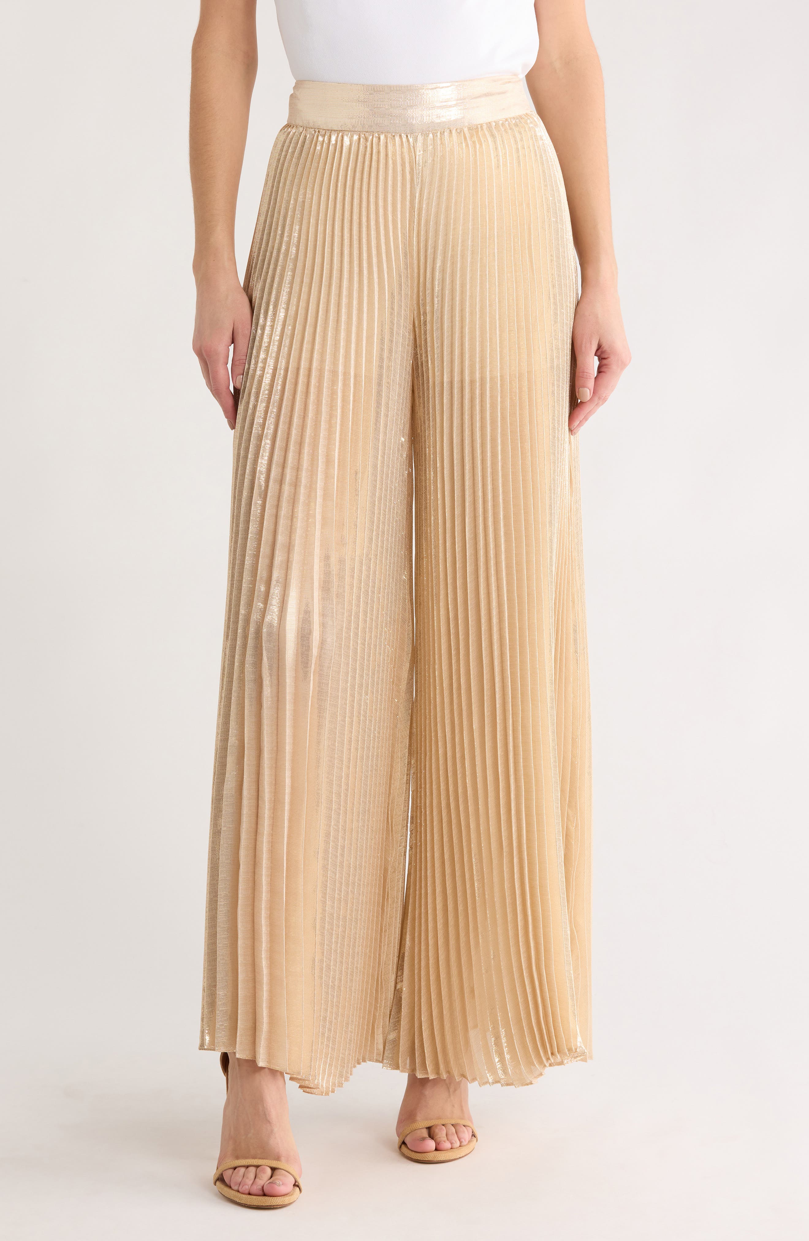 Alice + Olivia Rosalie High Waist Pleated Silk Blend Wide Leg Pants
