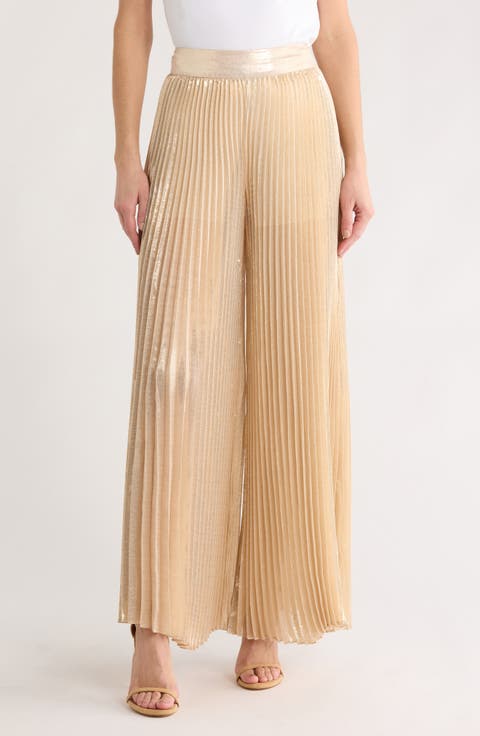 Rosalie High Waist Pleated Silk Blend Wide Leg Pants