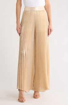 Alice + Olivia Rosalie High Waist Pleated Silk Blend Wide Leg Pants