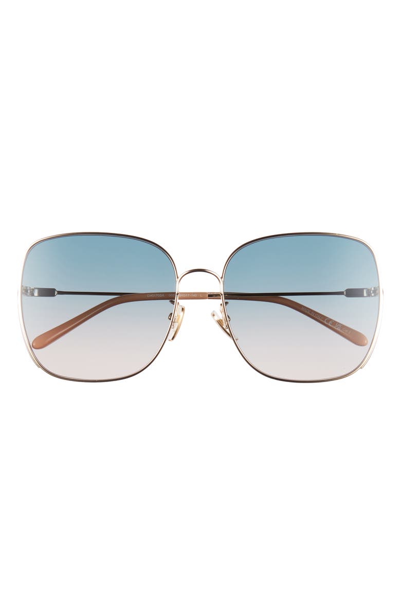 Chloé 61mm Polarized Gradient Square Sunglasses, Main, color, Gold Gold Green
