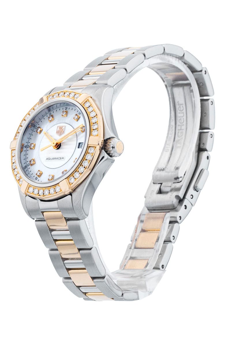 Watchfinder & Co. Tag Heuer Preowned 2019 Aquaracer Diamond Two-Tone Bracelet Watch, 27mm, Alternate, color, White