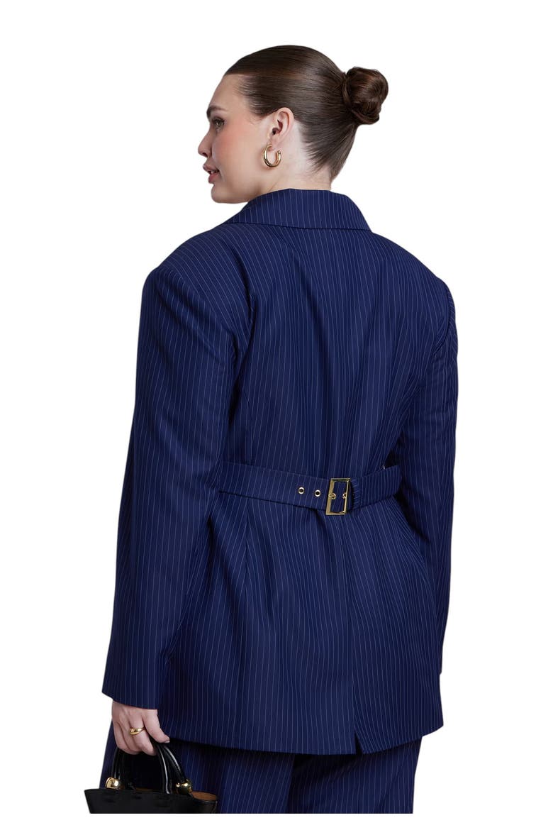 Nipped Waist Blazer With Back Adjuster, Alternate, color, NAVY PINSTRIPE