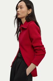 Karen Millen Cotton Zip Through Collar Knit Cardigan