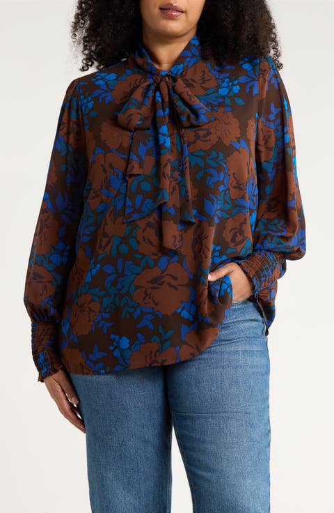 Lebanon Floral Tie Neck Top (Plus)