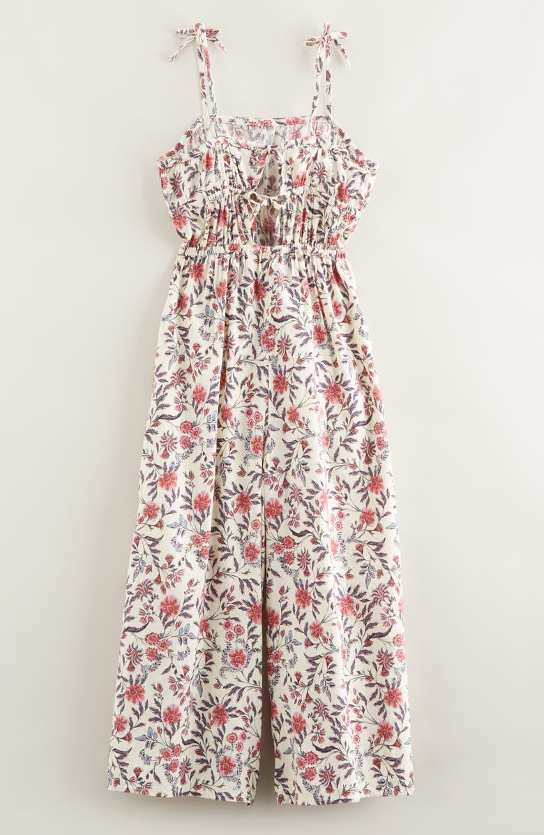 Treasure & Bond Kids' Bow Strap Jumpsuit, Alternate, color, Ivory Dove- Pink Fleurette