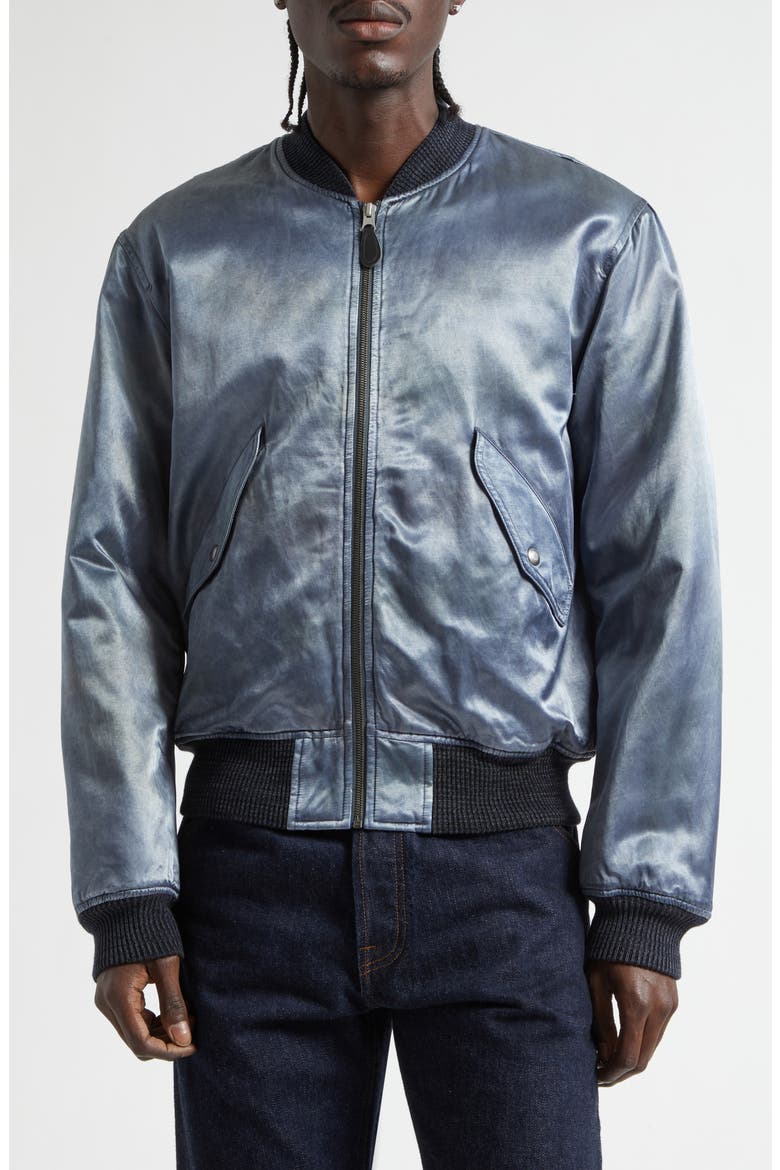Quilted Embroidered Satin Flight Jacket, Main, color, VINTAGE BLUE