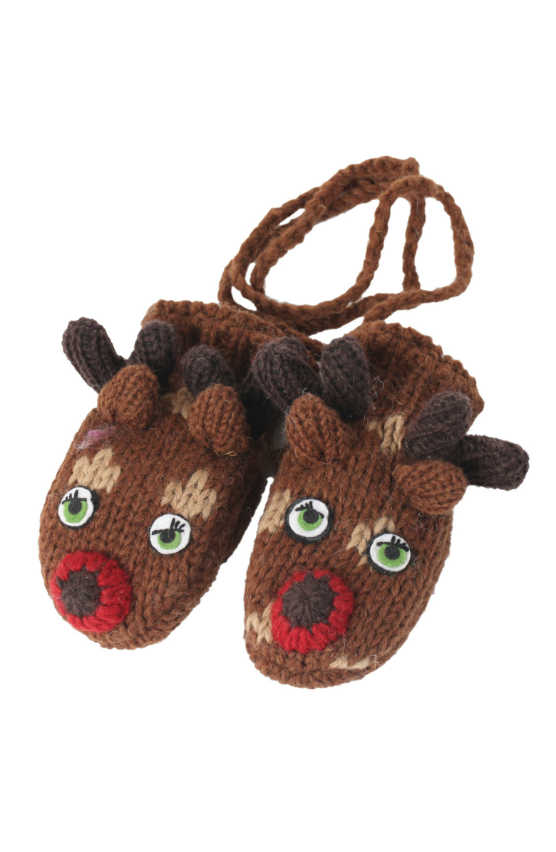 Nirvanna Designs Deer Mittens, Main, color, Brown