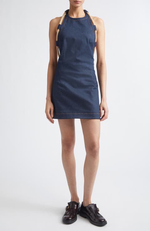 Rope Trim Denim A-Line Minidress