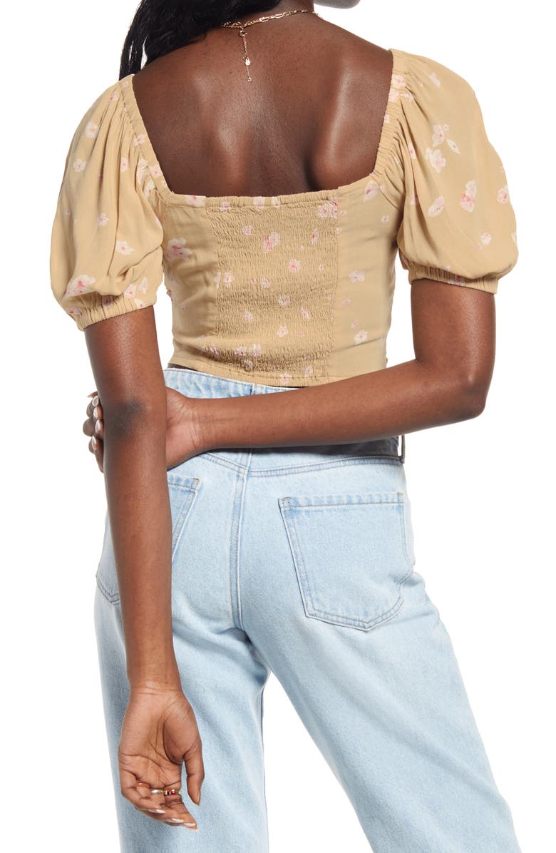 BP. Floral Print Ruched Crop Top, Alternate, color,