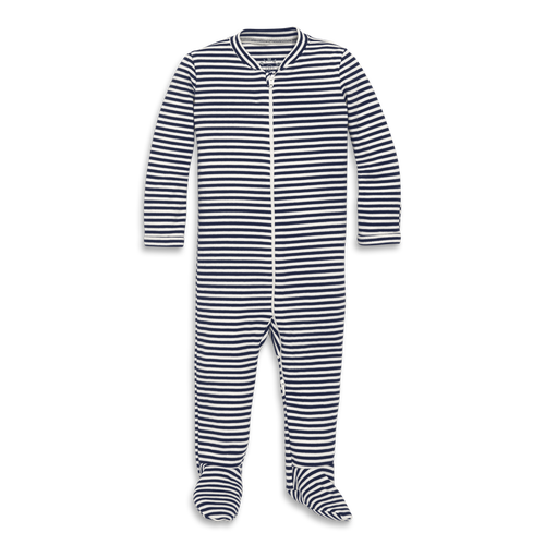 Primary Baby Organic Zip Footie In Stripe In Blue