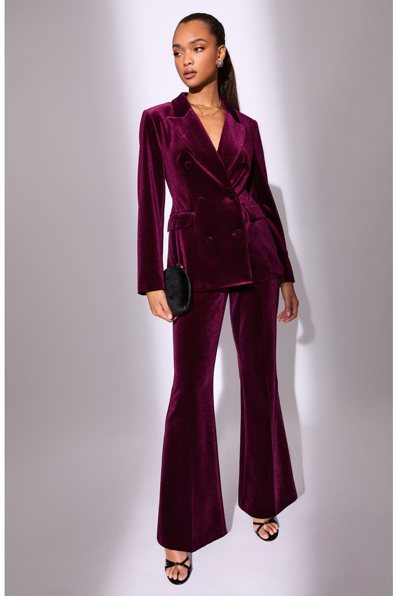 Shimmer Velvet Double Breasted Blazer, Alternate, color, BERRY RED