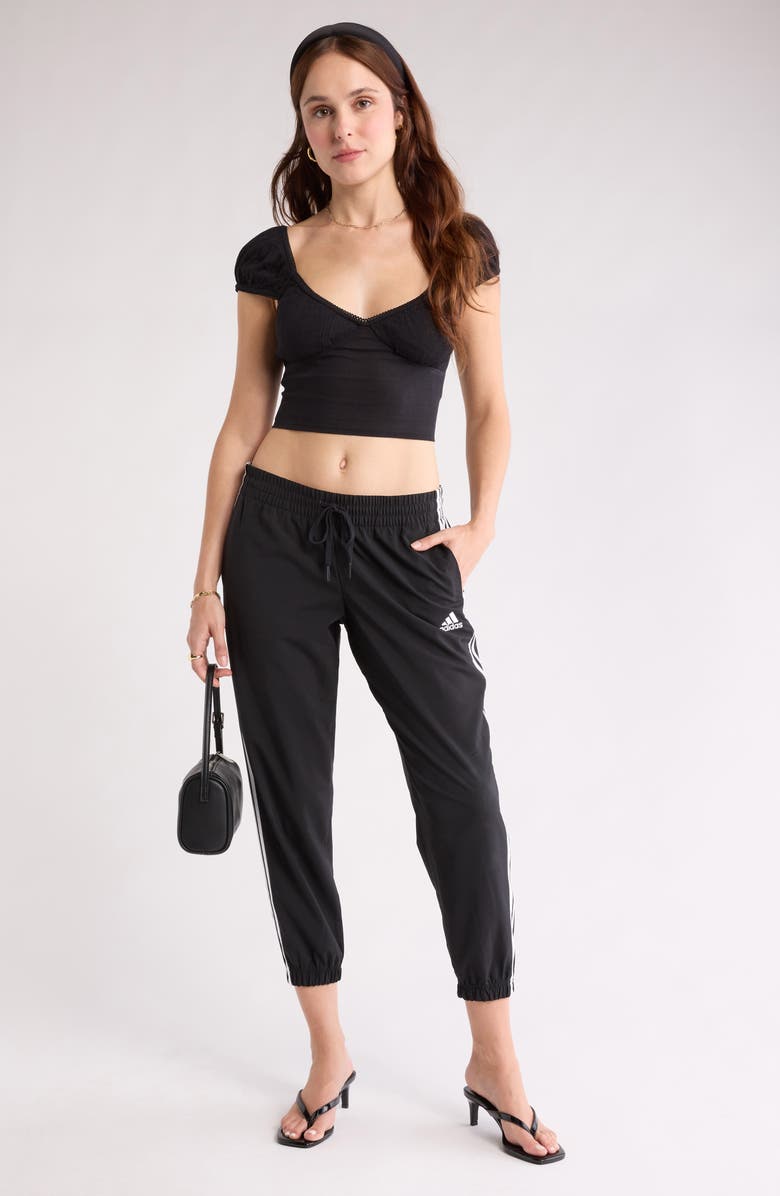 Abound Smocked Cap Sleeve Crop Top, Alternate, color, Black