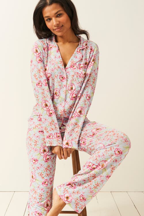 Stripe & Stare Long Pyjama Set In Pastel Poppy
