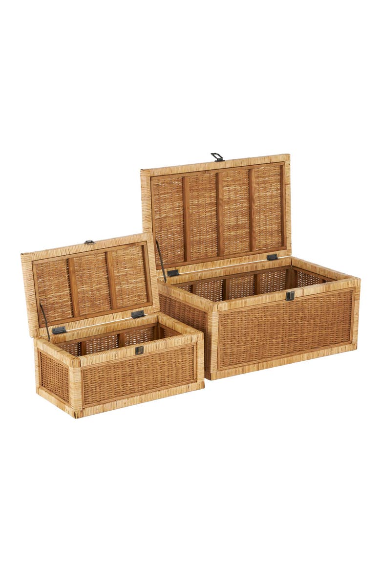 Wood Set of 2 Decorative Rattan Boxes, Alternate, color, BROWN