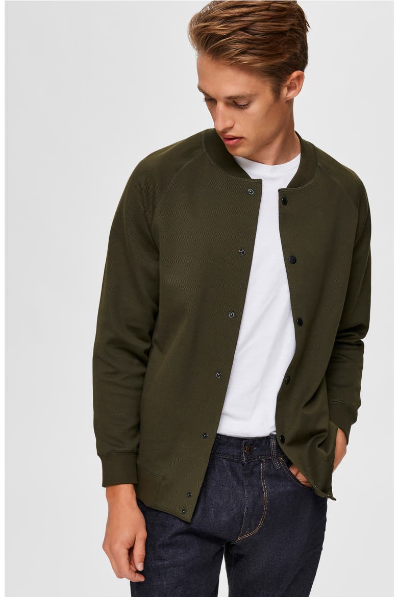 Shayne Cotton Blend Bomber Jacket, Alternate, color, FOREST NIGHT