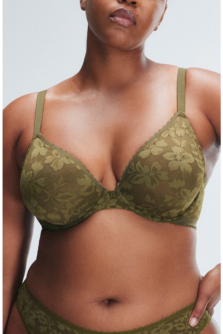 Lavish Lace Unlined Plunge Bra, Alternate, color, MILITARY OLIVE GREEN