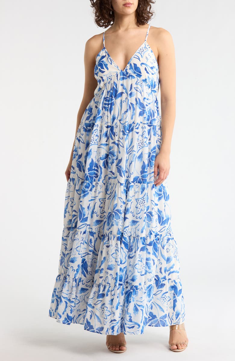 Halogen<sup>®</sup> V-Neck Sleeveless Tiered Dress, Main, color, Turtledove