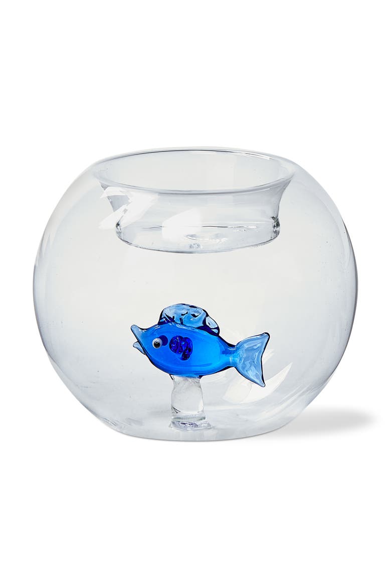 Fish Globe Tealight Holder Blue Blue Glass Summer, Main, color, Blue