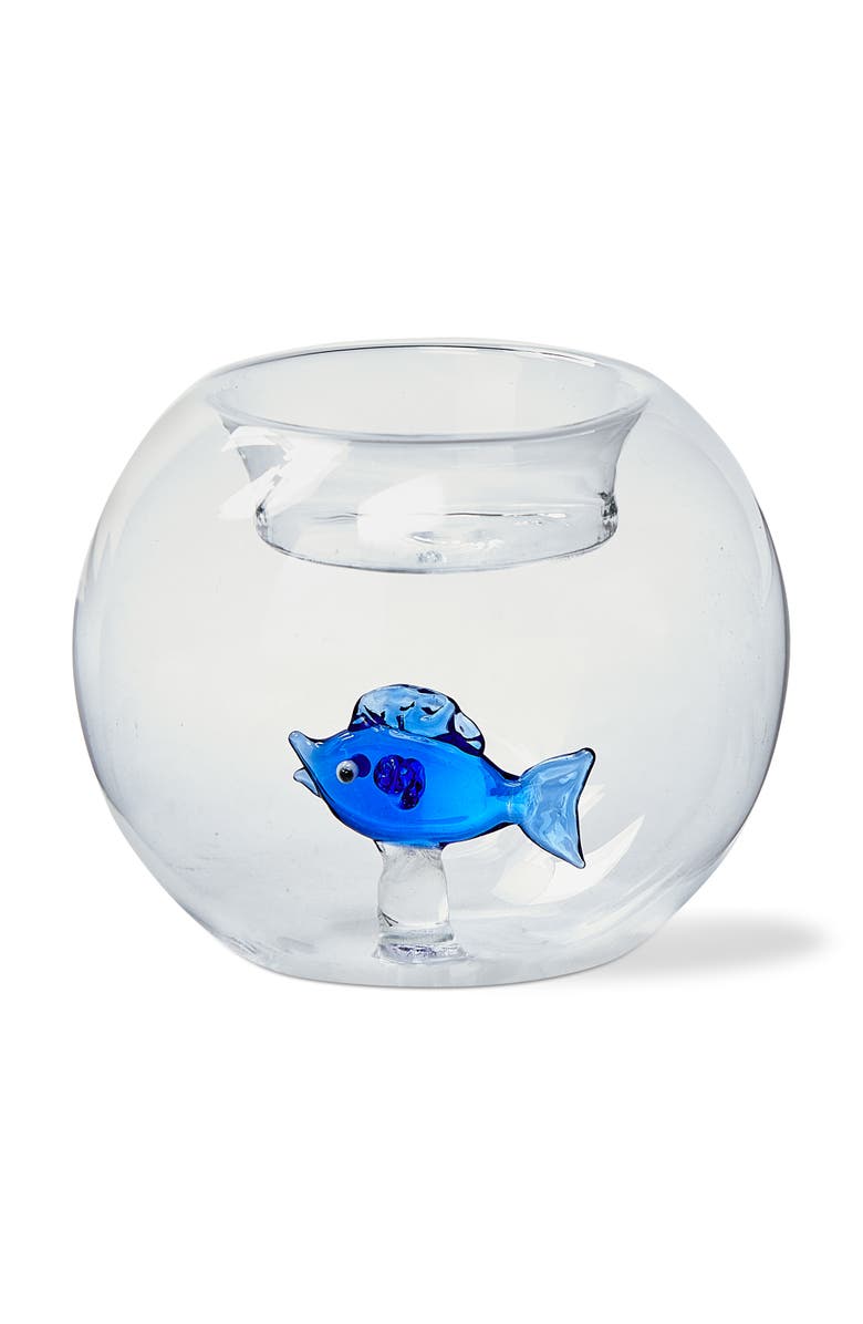 tag Fish Globe Tealight Holder Blue Blue Glass Summer, Main, color, Blue