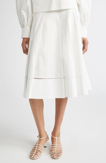 Proenza Schouler Laci Ladder Stitch Inset Pleated Stretch Cotton Poplin Skirt In White