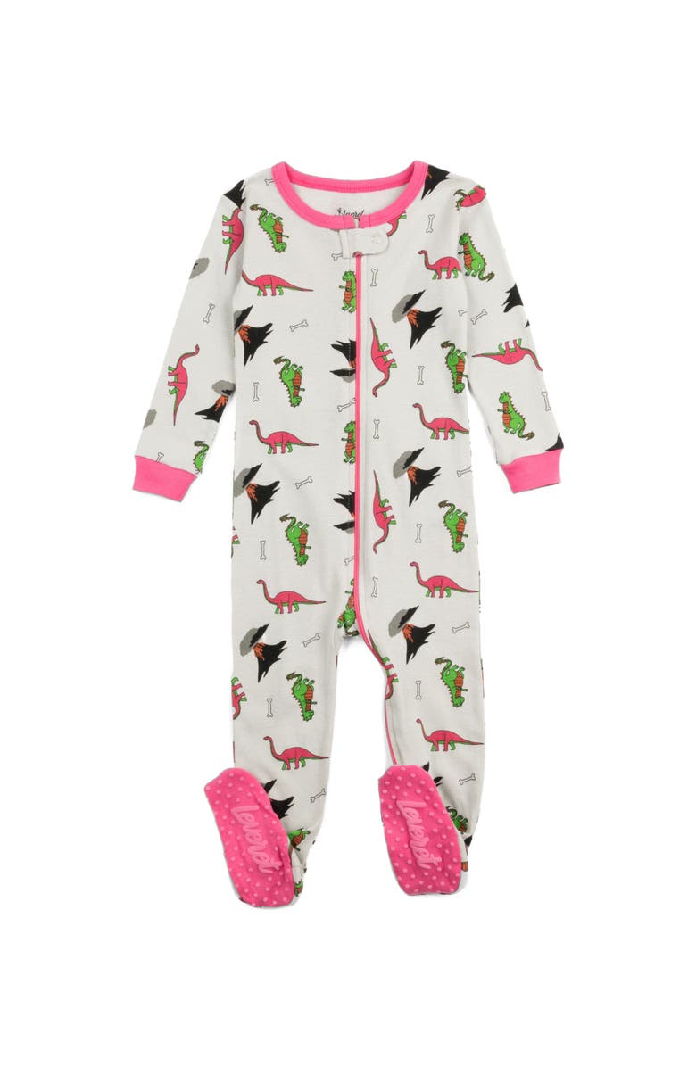 Leveret Kids Footed Printed Cotton Matching Family Pajamas, Animal Kingdom Prints, Main, color, Dinosaur