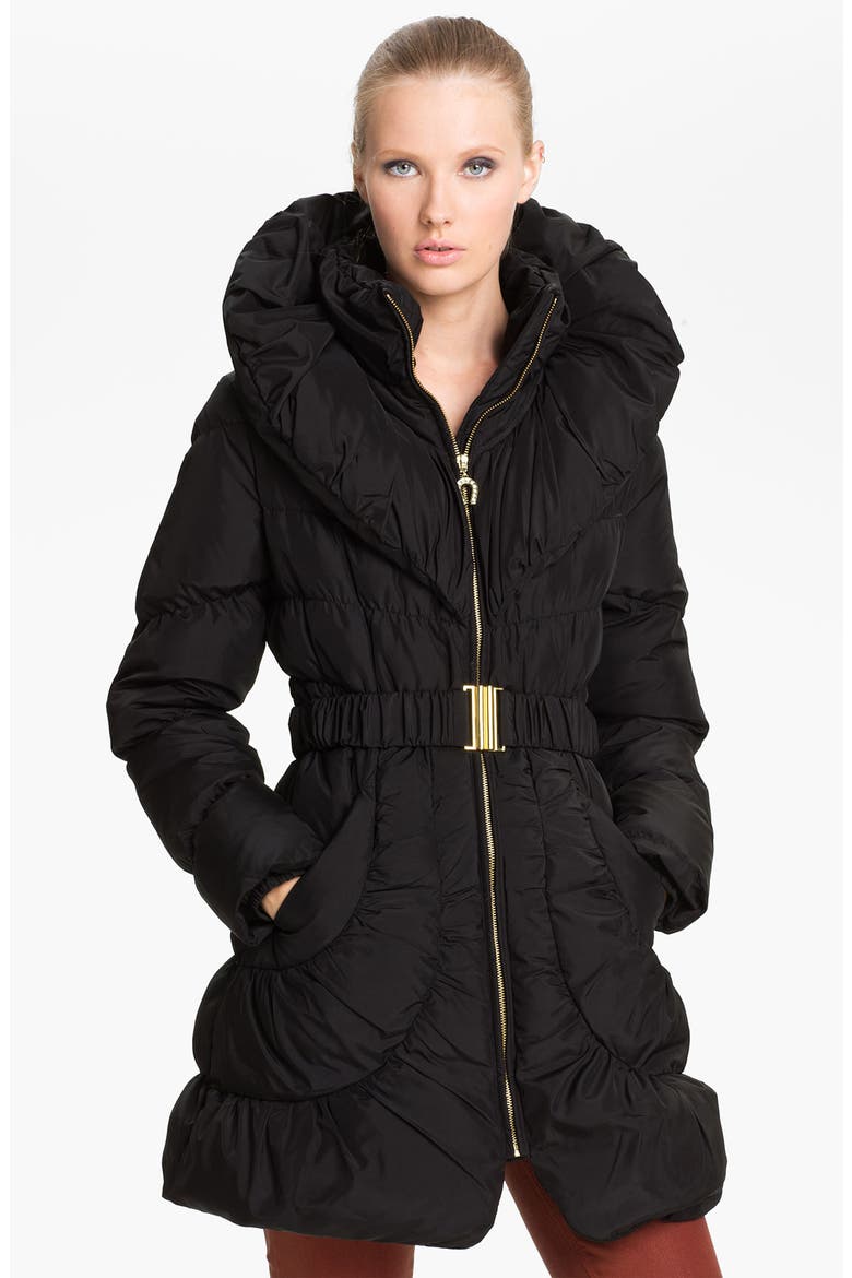 Pillow Collar Ruched Coat, Main, color, BLACK