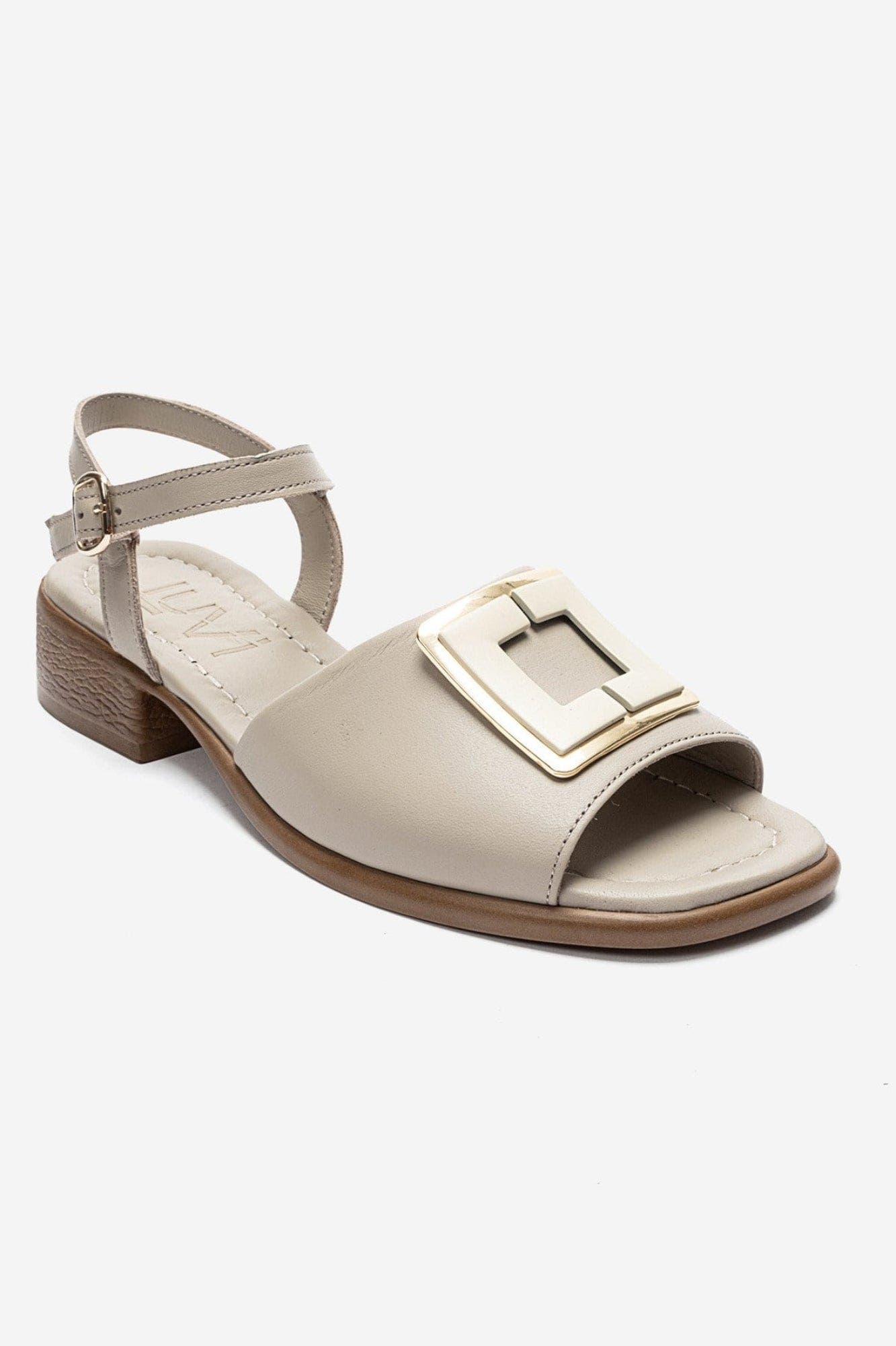 Svelte Leather Buckle Sandal, Alternate, color, Beige