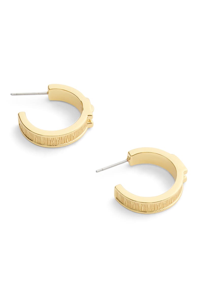 Brushed Buckle Hoop Earrings, Alternate, color, SHINY GOLD