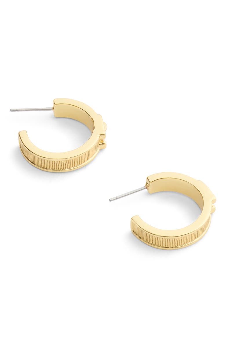 COACH Brushed Buckle Hoop Earrings, Alternate, color, Shiny Gold