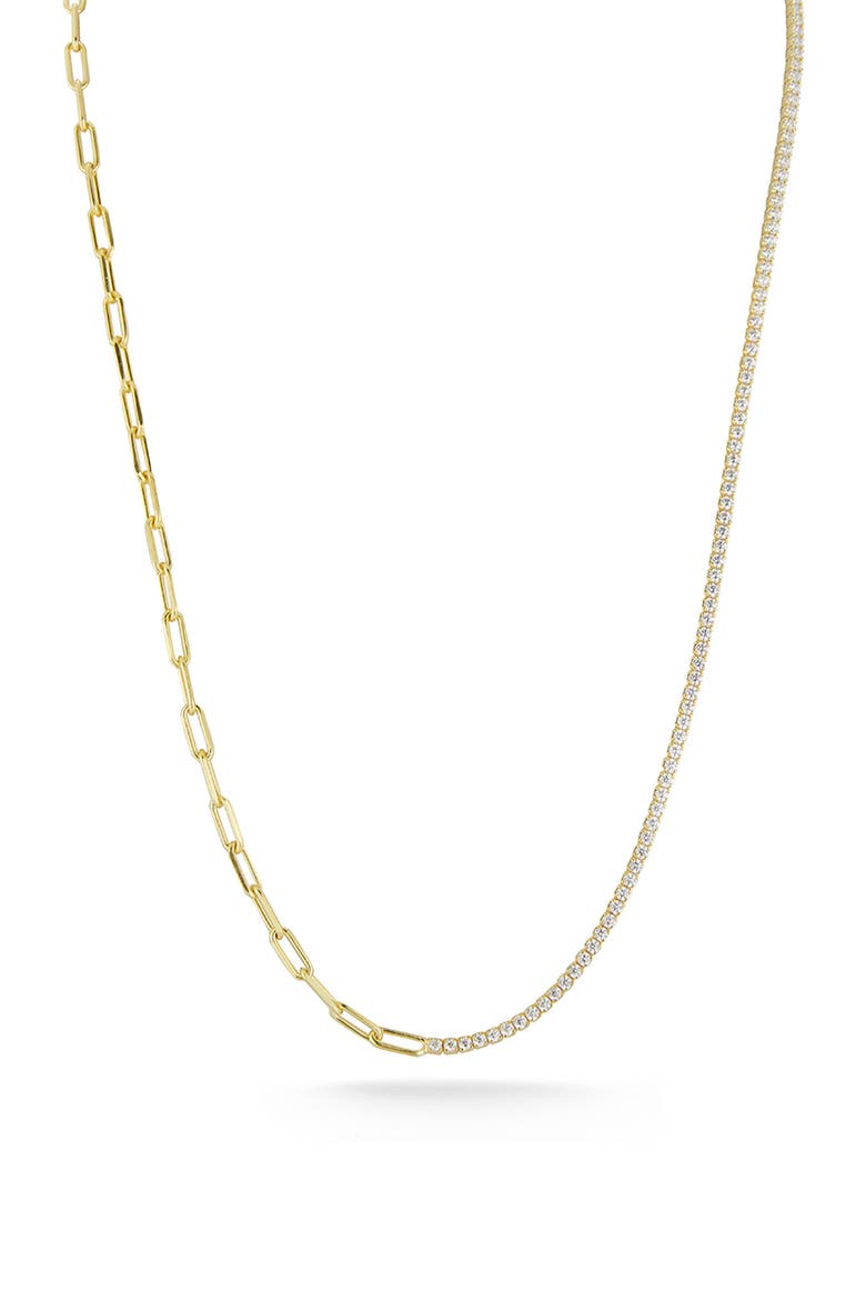 14K Gold Plated Sterling Silver CZ Mixed Chain Necklace, Main, color, YELLOW GOLD