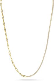 GLAZE JEWELRY 14K Gold Plated Sterling Silver CZ Mixed Chain Necklace