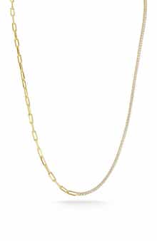 GLAZE JEWELRY 14K Gold Plated Sterling Silver CZ Mixed Chain Necklace
