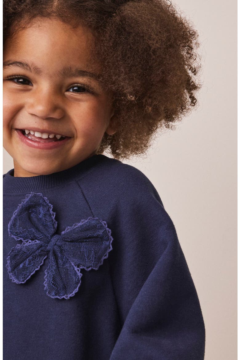 Kids' Bow Appliqué Mixed Media Dress, Alternate, color, BLUE