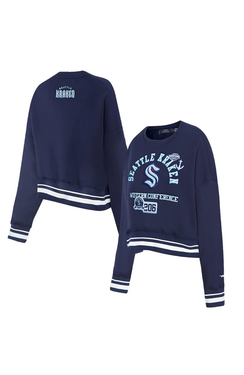 PRO STANDARD Women's Pro Standard  Deep Sea Blue Seattle Kraken Area Code Cropped Pullover Sweatshirt, Main, color, Navy