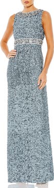 Mac Duggal Sequined Sleeveless Embellished Neckline Gown