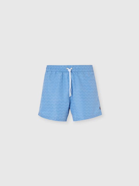 Mid-length Swim Shorts With Tone-on-tone Zigzag Print