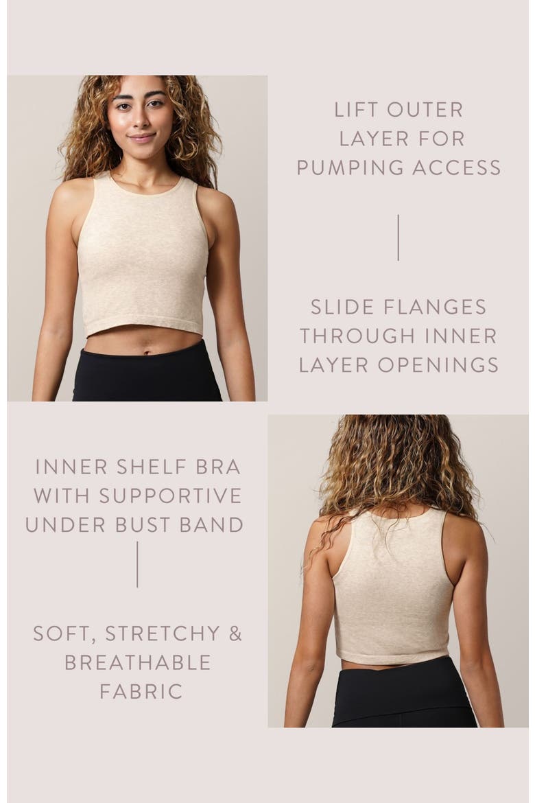 Busty Sublime Hands-Free Pumping Longline Bra Top- Fits Sizes 30E-44H, Alternate, color, Oatmeal Heather