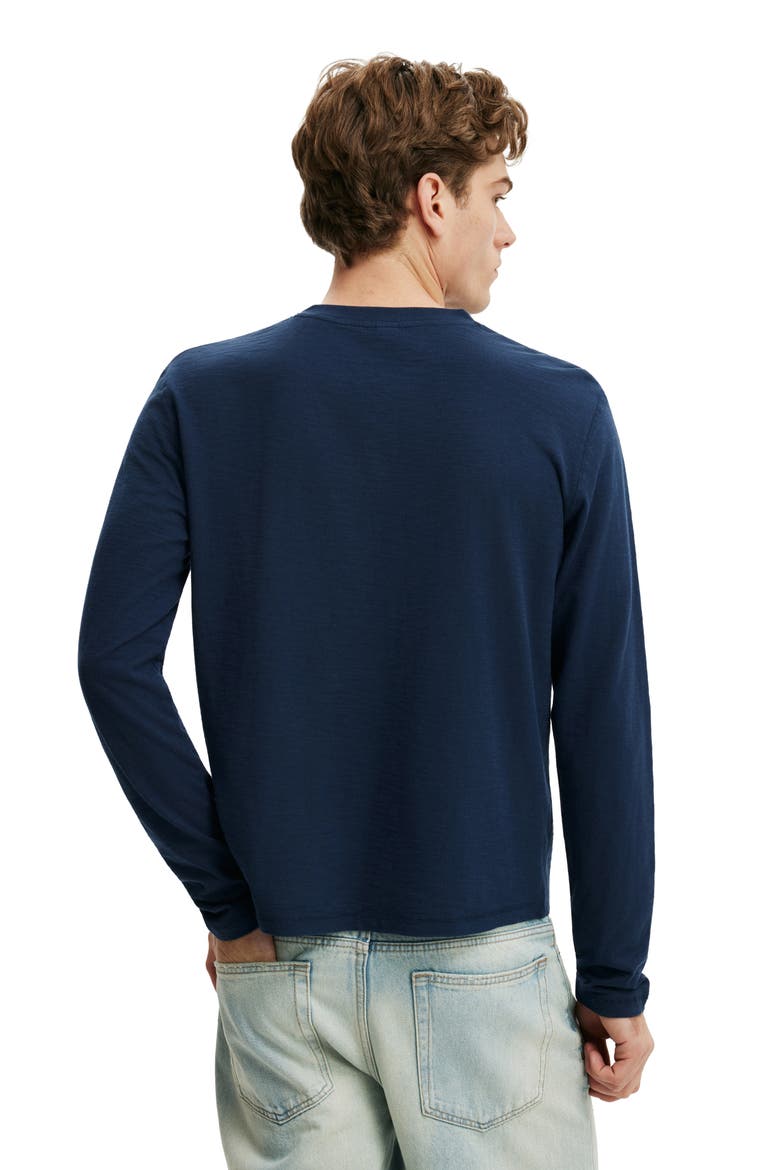 Men's Fitted Henley Long Sleeve T-Shirt, Alternate, color, Vintage Navy